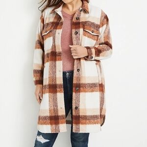 Maurices Rust, Brown, and Cream Plaid Longline Shacket